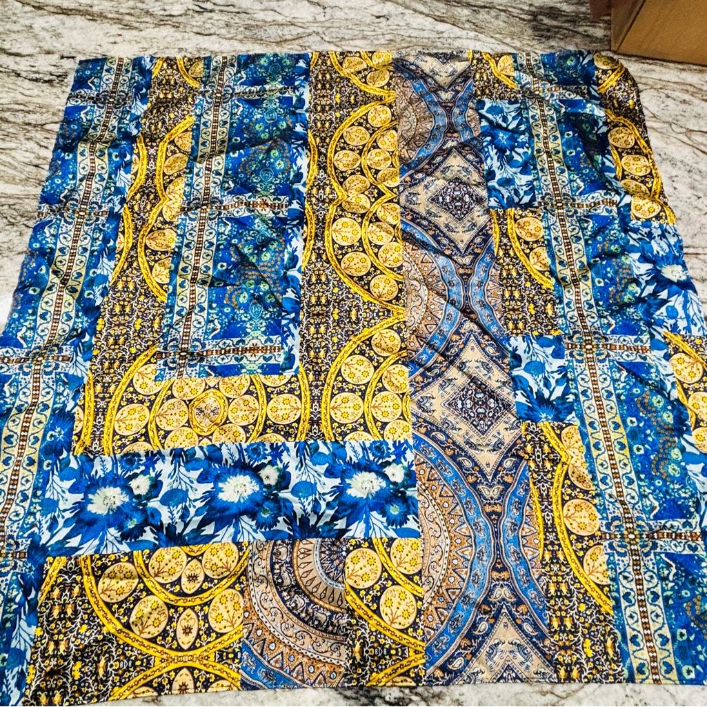 Blue And Yellow Patterned Silk Scarf